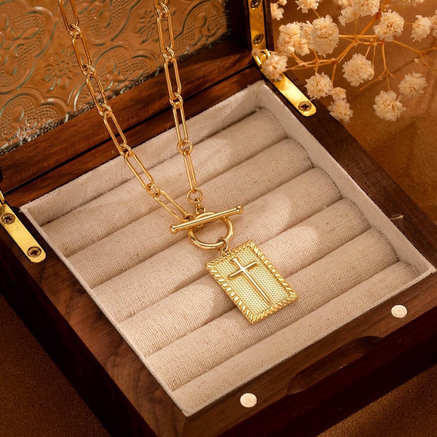HABIKIP Collar con Colgante de Cruz Chapado en Oro 14K y Plateado p...