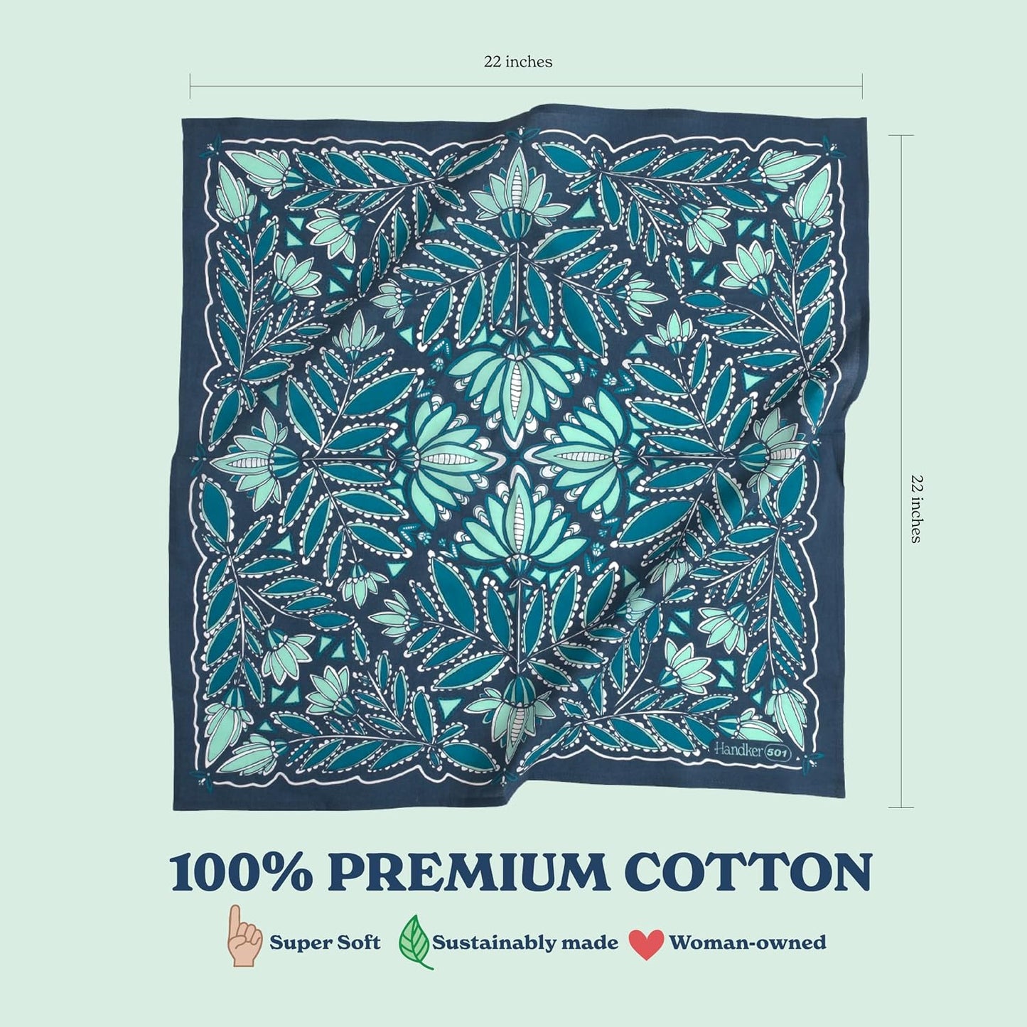 Handker Bandana de algodón prémium de 22 x 22 pulgadas para mujeres...