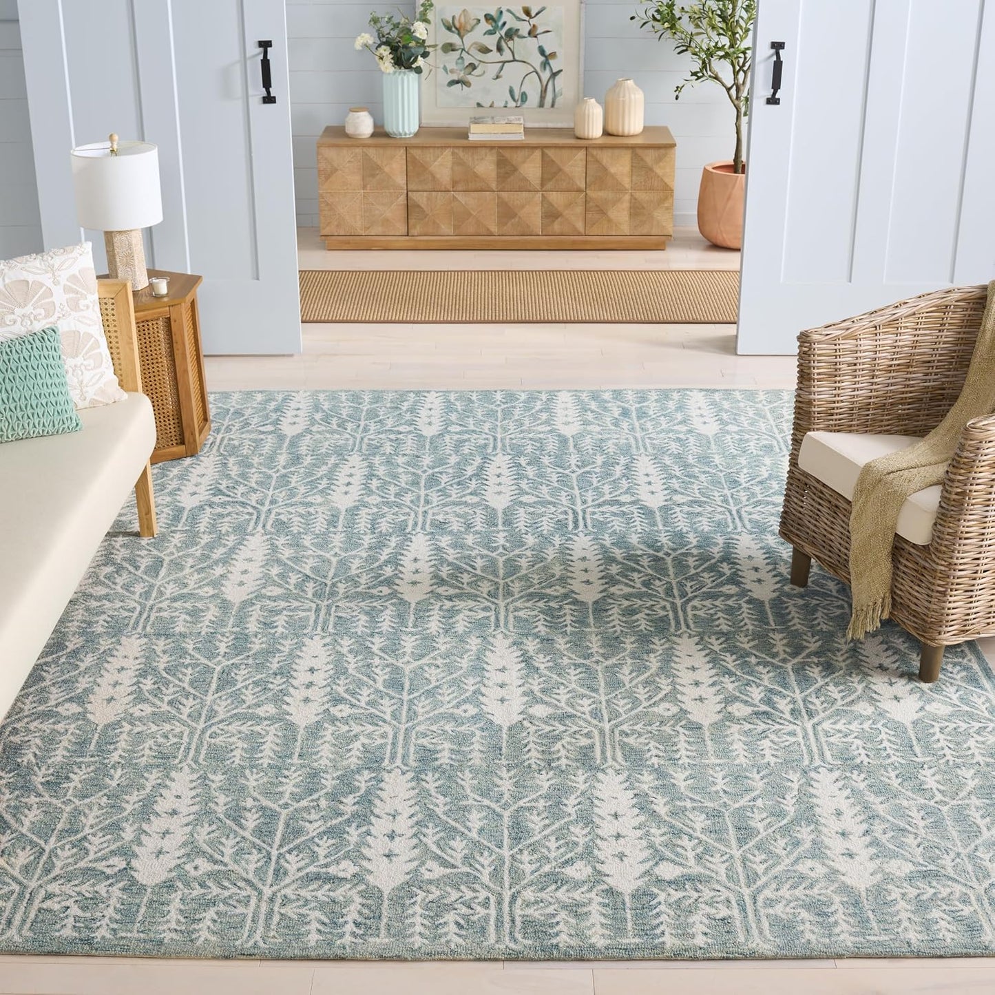 SAFAVIEH Jardin Collection - Alfombra de área de 9 x 12 pies, azul...
