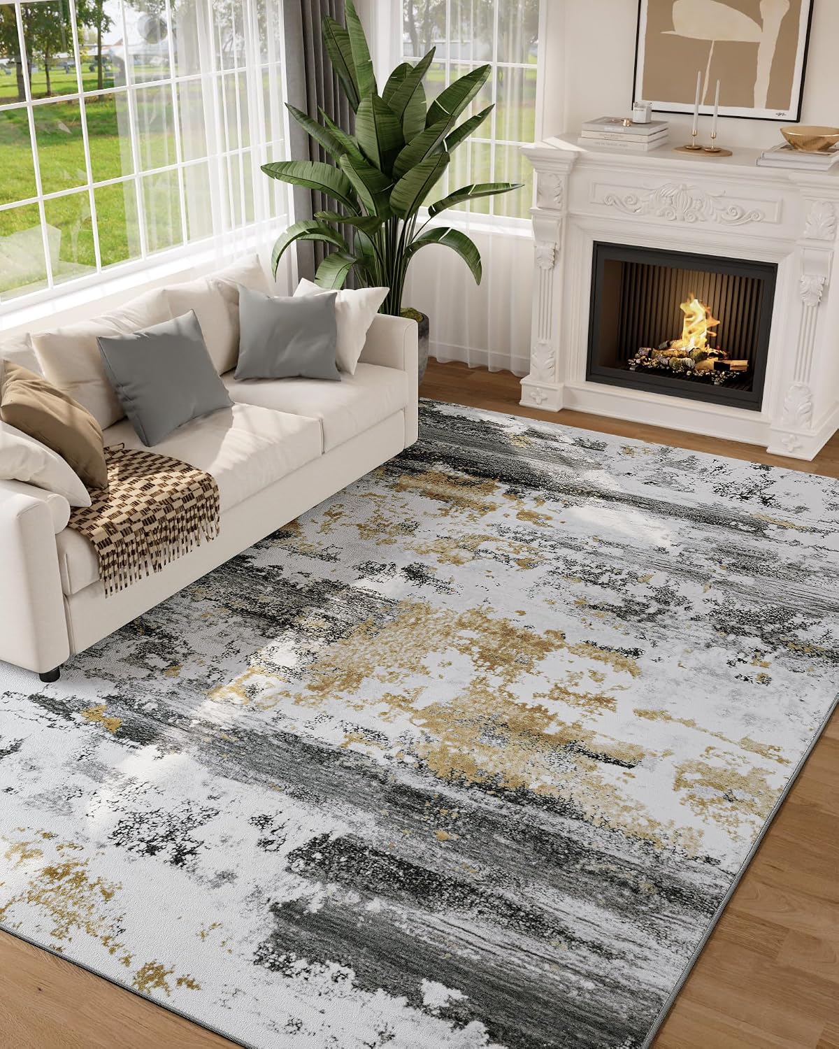 Kelarea Alfombra lavable para sala de estar, 5 x 7 pies, antidesliz...