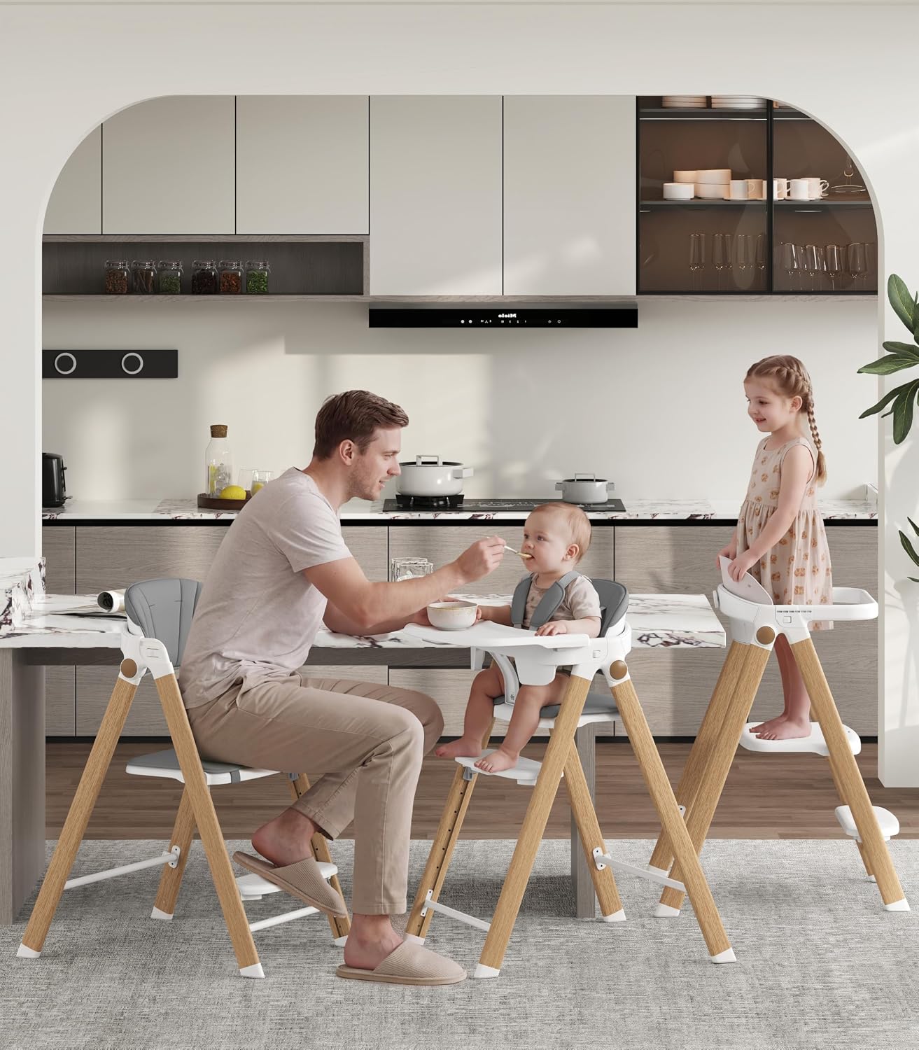 Silla alta convertible para bebé y taburete para niños, sillas alta...
