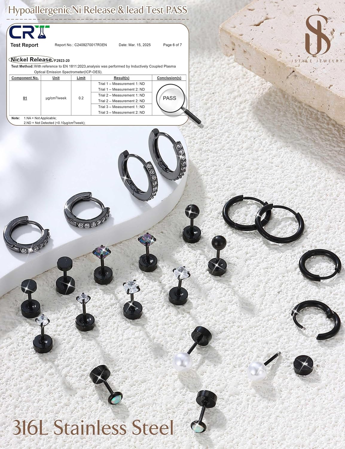 Jstyle Aretes de tuerca con aro hipoalergénicos para mujer, pequeño...