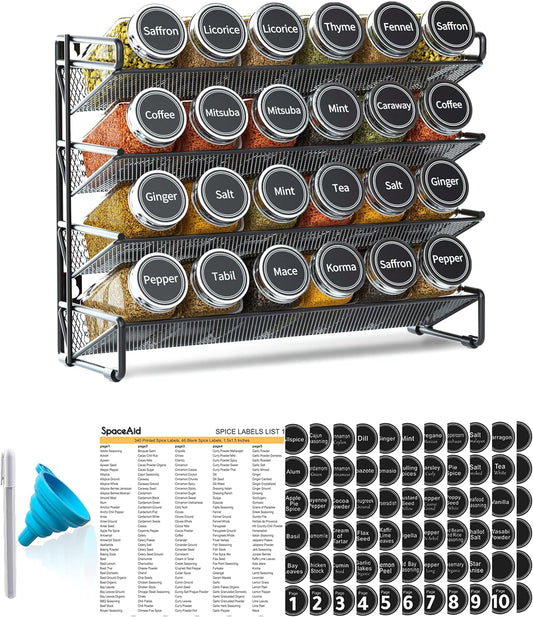 SpaceAid Organizador de especias con 24 tarros de especias, 386 eti...