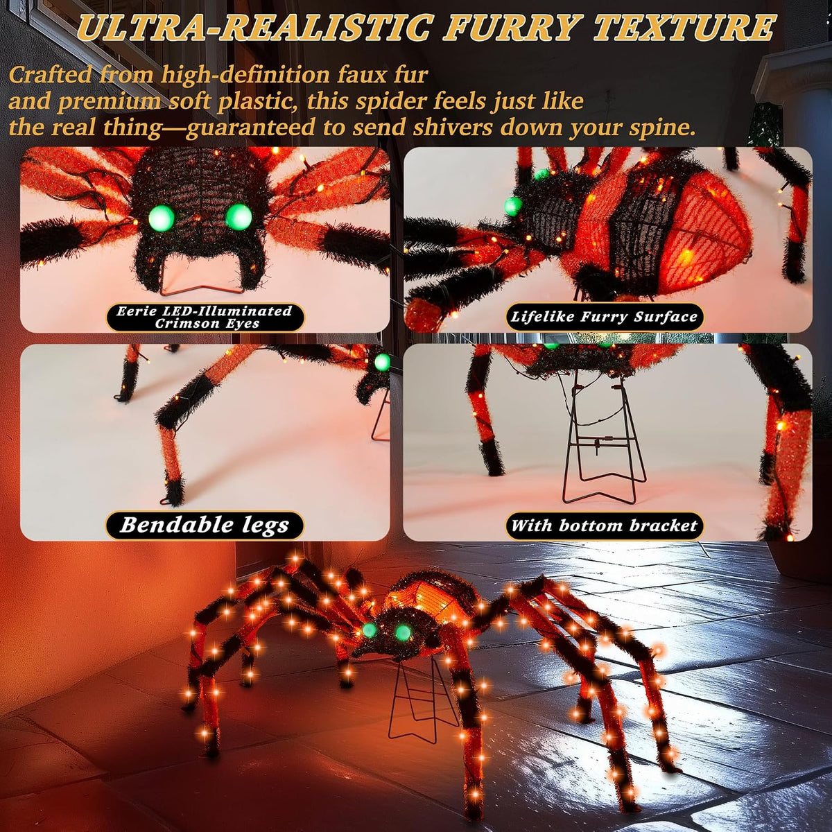 Araña gigante de 4.2 pies para decoración de Halloween al aire libr...