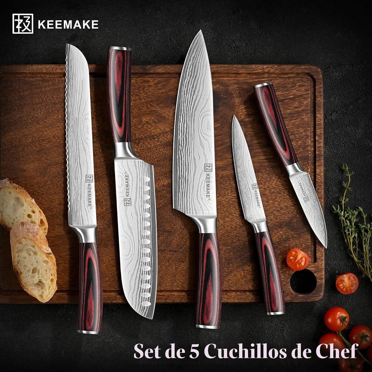 KEEMAKE - Juego de cuchillos de cocina de 5 piezas, juego de cuchil...