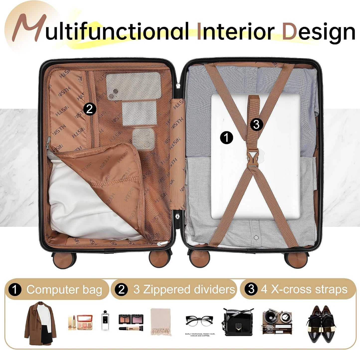 Maleta de viaje Hulsin con ruedas giratorias, maleta de mano de 22x...