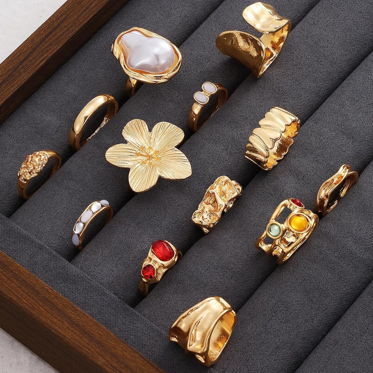 KISS WIFE Anillos apilables de oro para mujer, delicado juego de an...