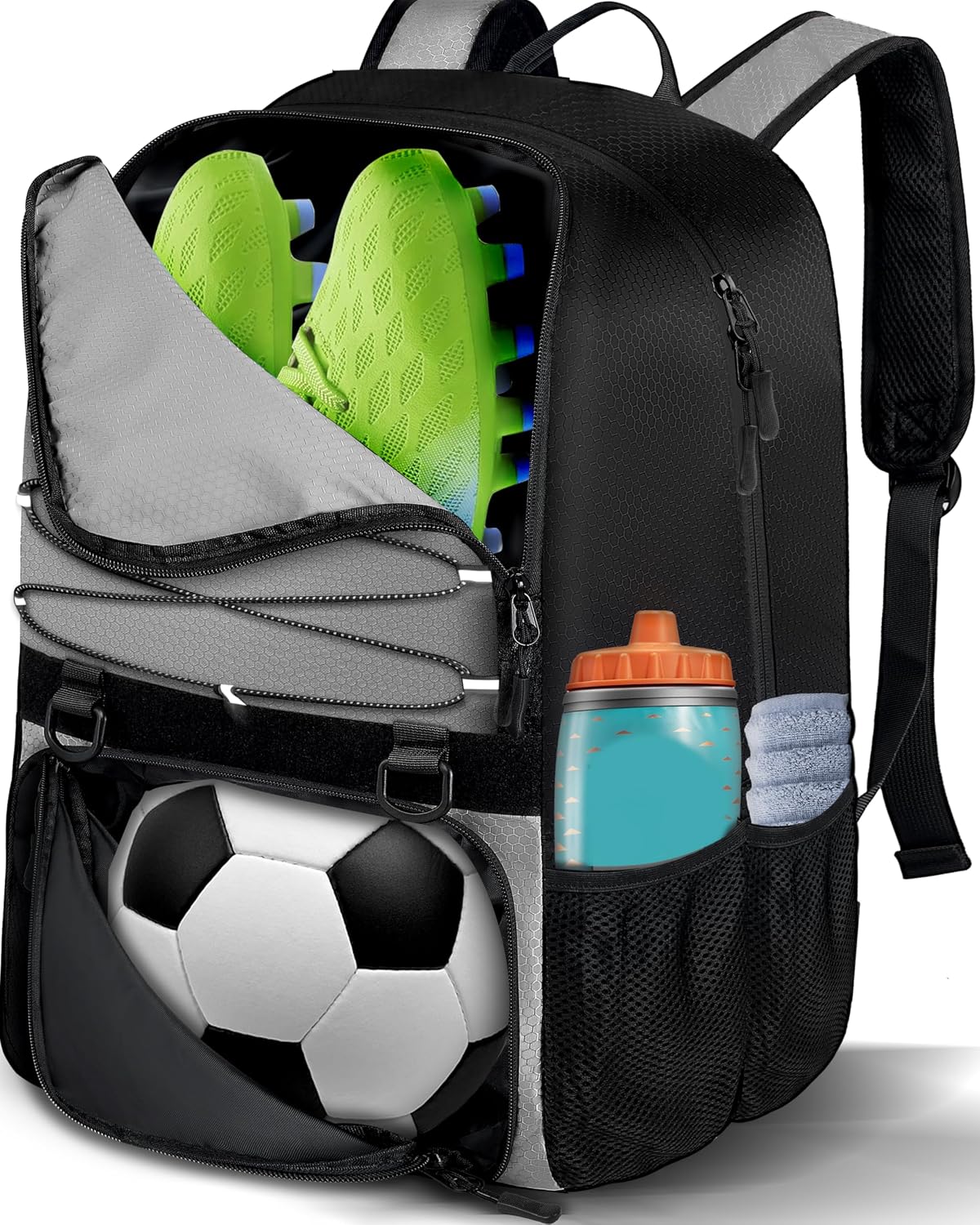 LOINTET Bolsa de fútbol juvenil, mochila de fútbol con compartiment...