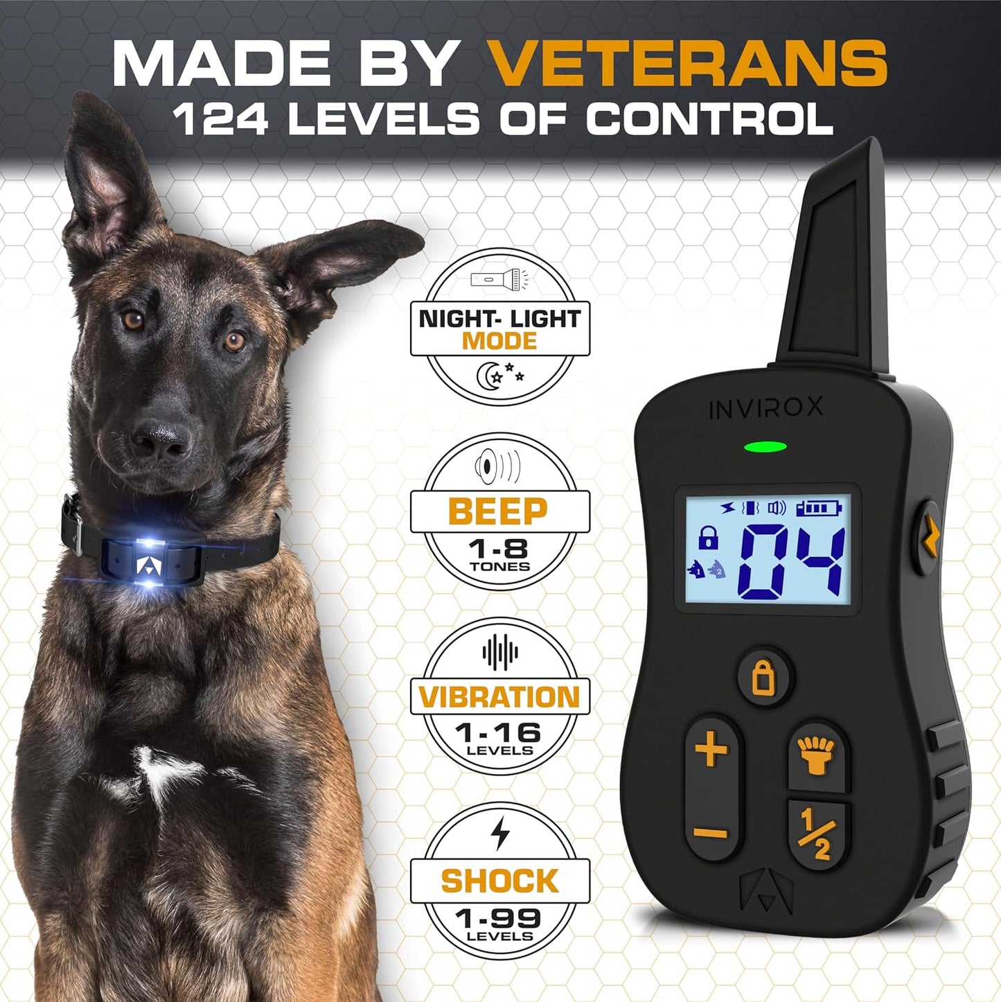 Collar de Choque para Perros INVIROX [Ultra K9] 124 Niveles de Entr...