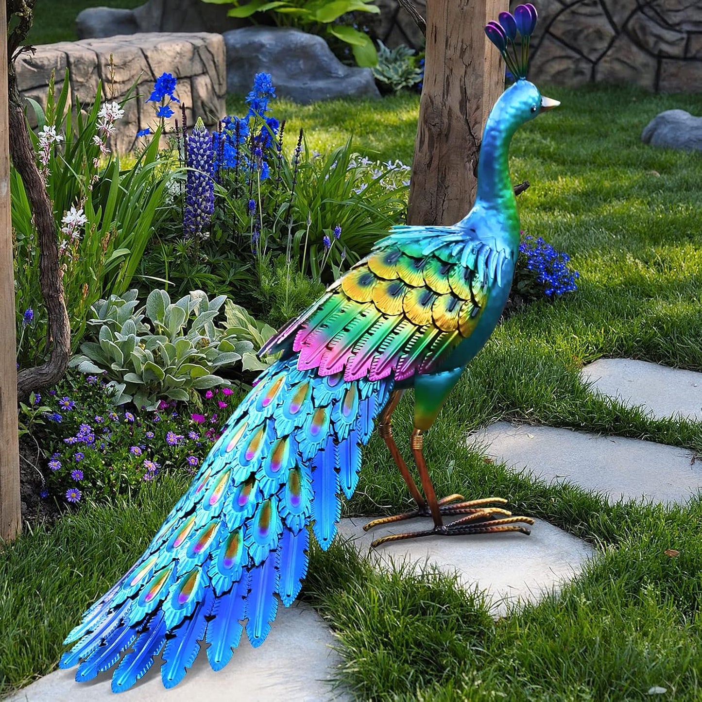 Estatua Chisheen de Pavo Real de Metal para Jardín, Arte de Jardín...