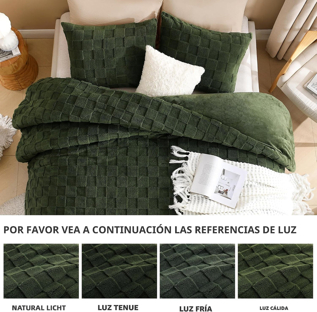 Litanika Edredón mullido tamaño Queen, color verde oliva, ropa de c...