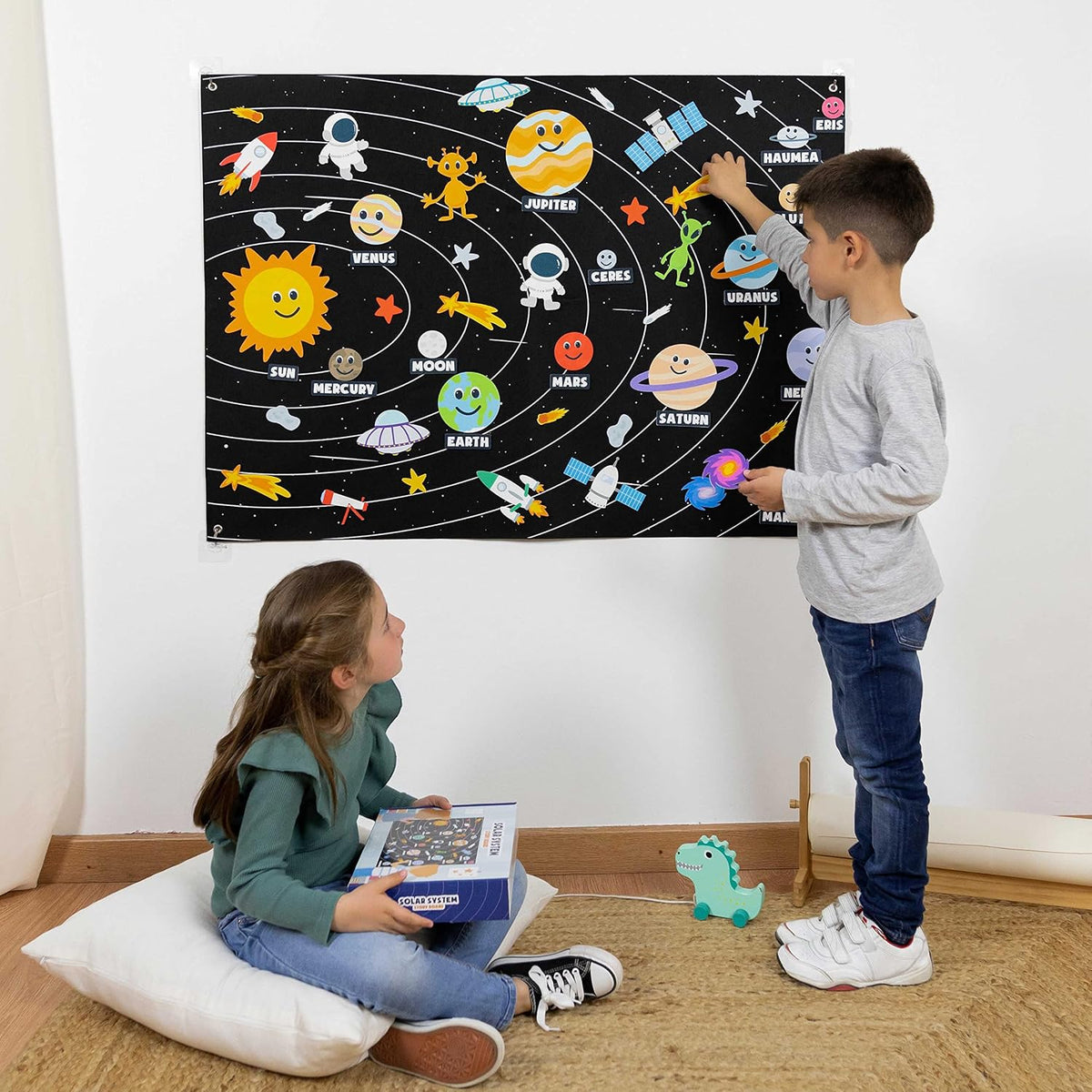 BONNYCO Sistema Solar para Niños Juguetes con 61 Figuras de Fieltro...