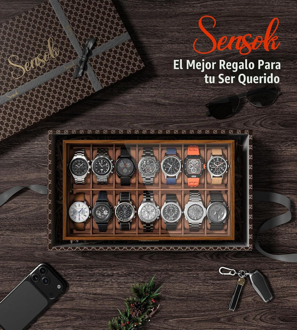 sensok Caja de reloj para hombre, marco ultrafino, pantalla ancha,...