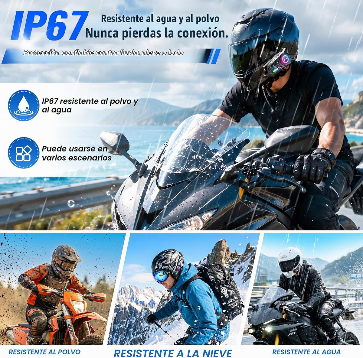 ANEDER Motocicleta Bluetooth 5.4 casco intercomunicador auriculares...