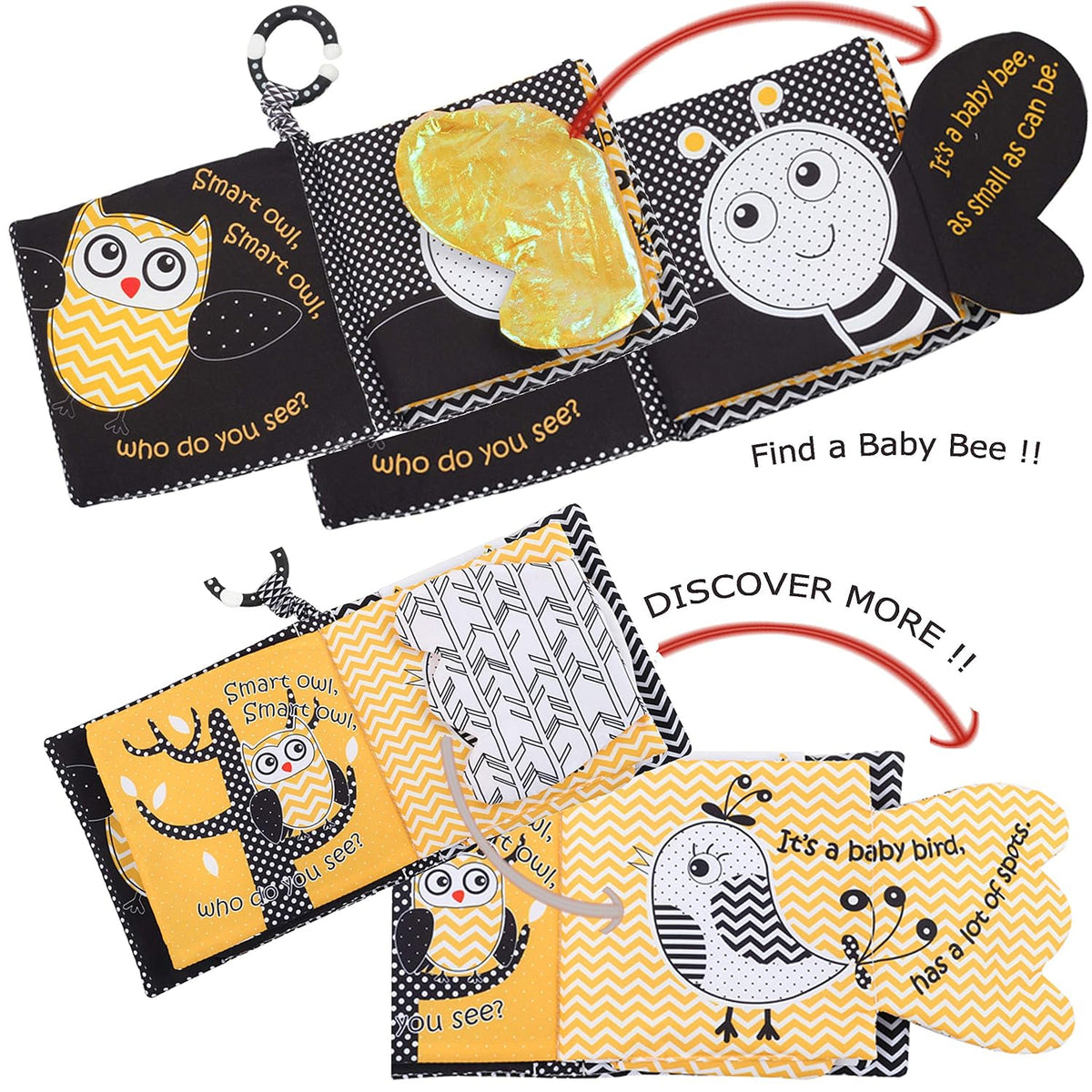 Fish Baby Crinkle Books &amp; Owl Juguetes para recién nacidos, jug...
