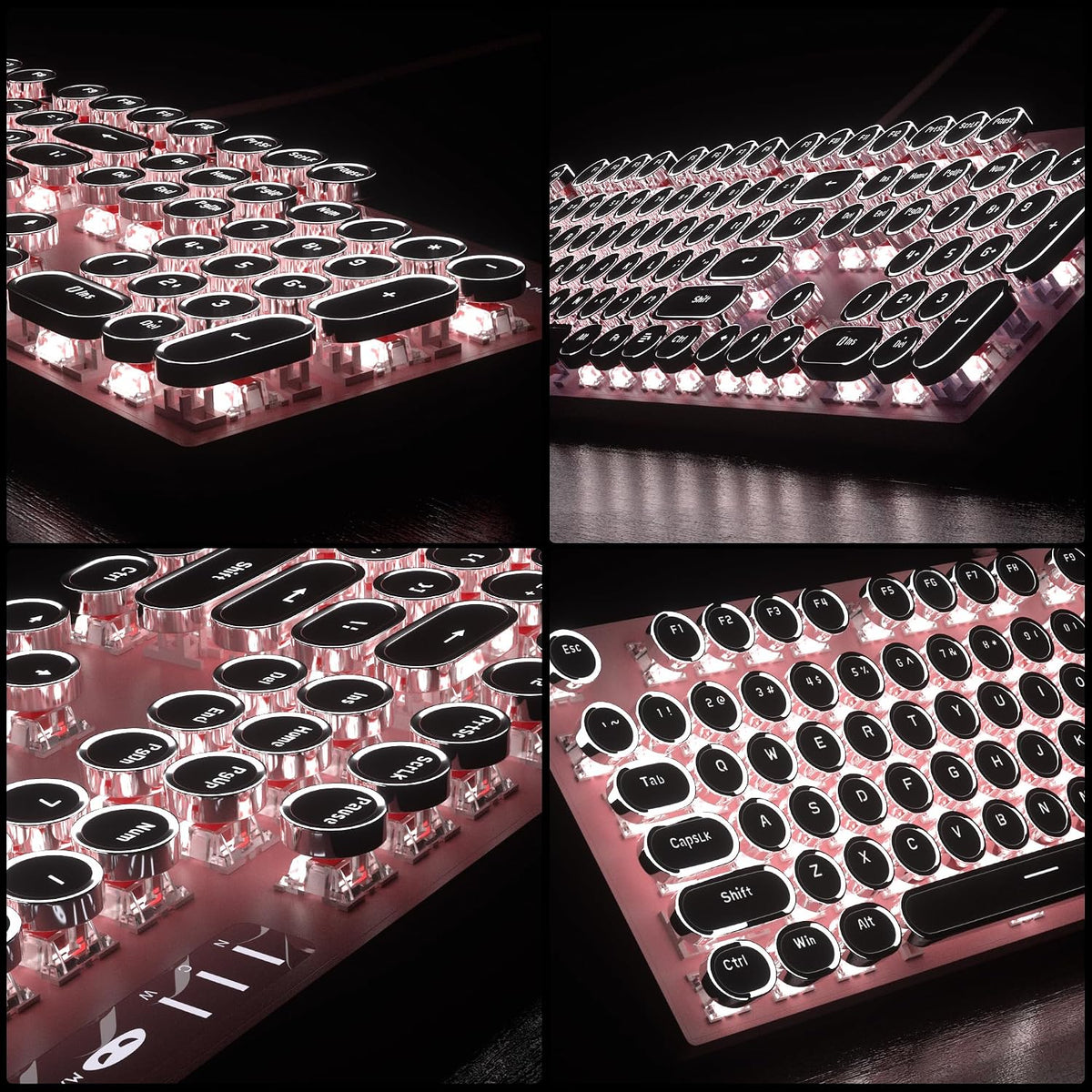 Combo de teclado y mouse estilo máquina de escribir rosa retro, bon...