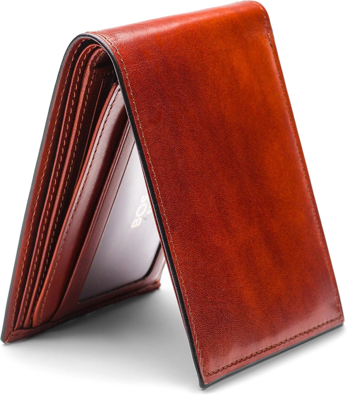 Bosca Billetera plegable de piel vieja para hombre con ventana para...