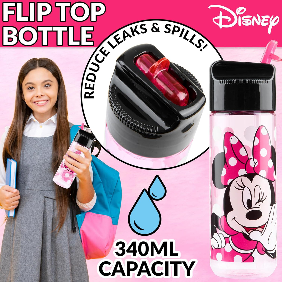 Disney Minnie Mouse Lonchera para niños con compartimentos y botell...