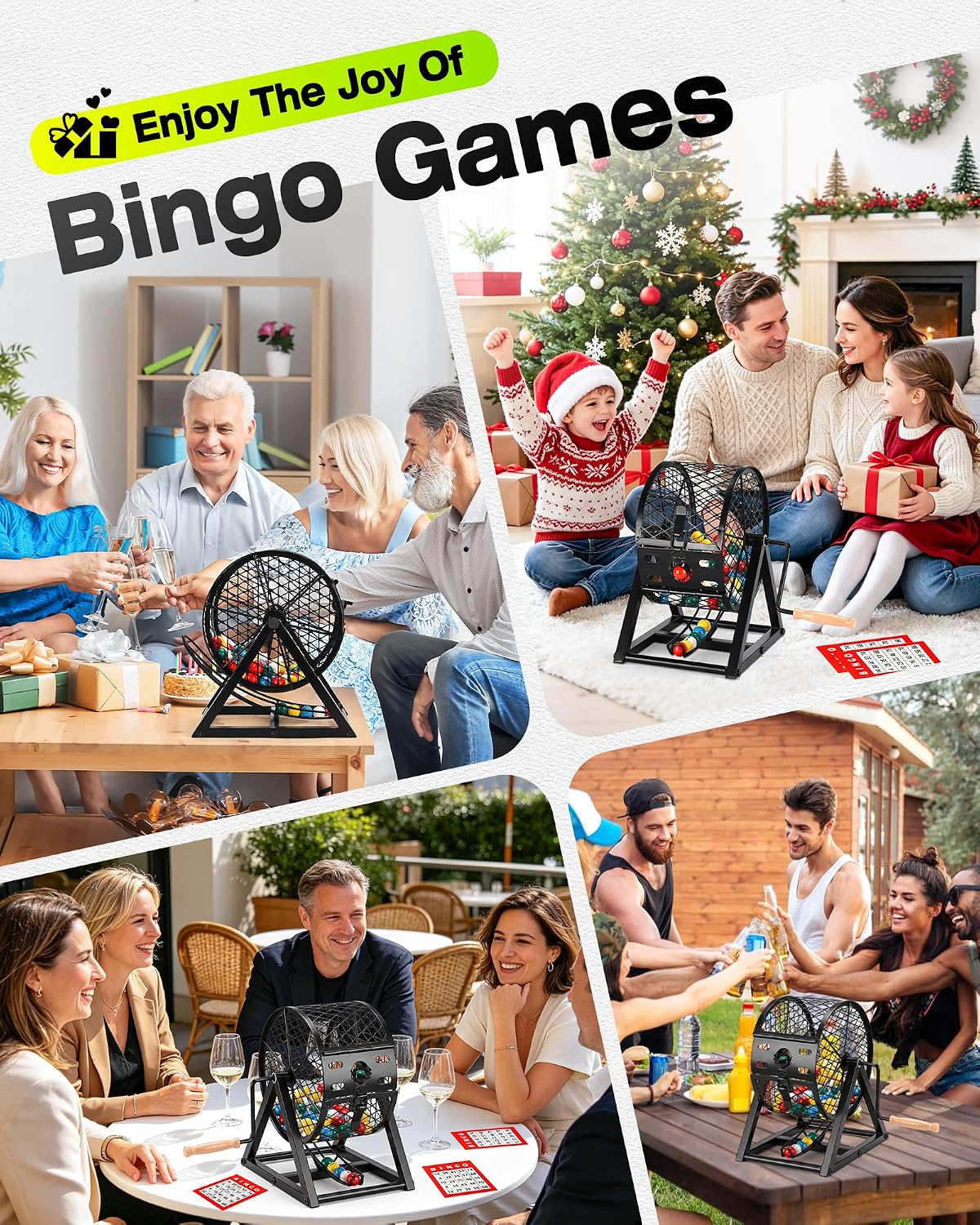 Juego de bingo de lujo grande de 12 pulgadas con jaula, tablero, bo...
