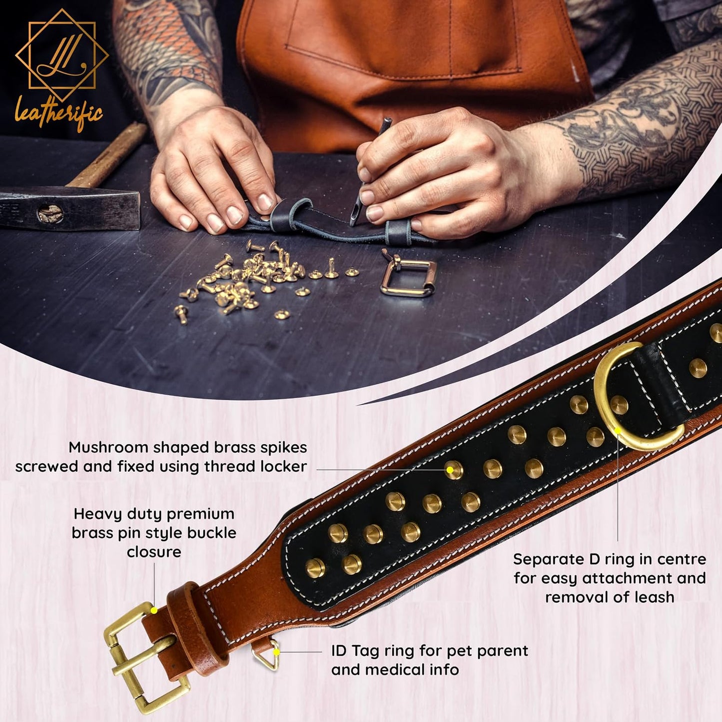 Leatherific - Collar de piel auténtica para perro, cuero bridle de...