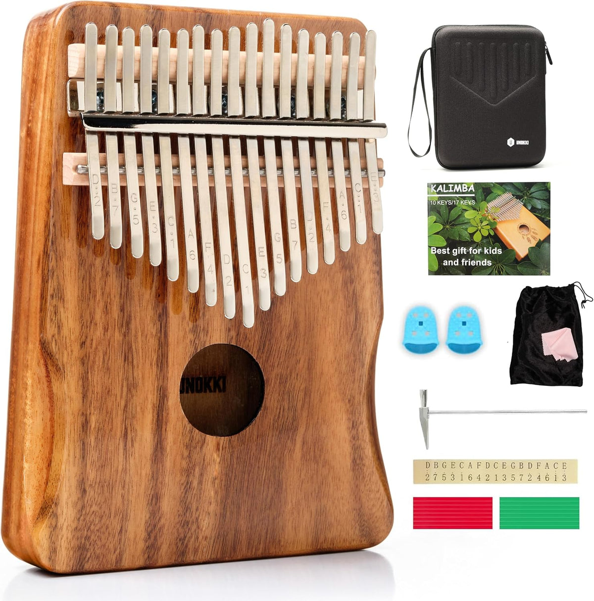 UNOKKI Kalimba de 17 teclas con estuche, funda rígida impermeable,...