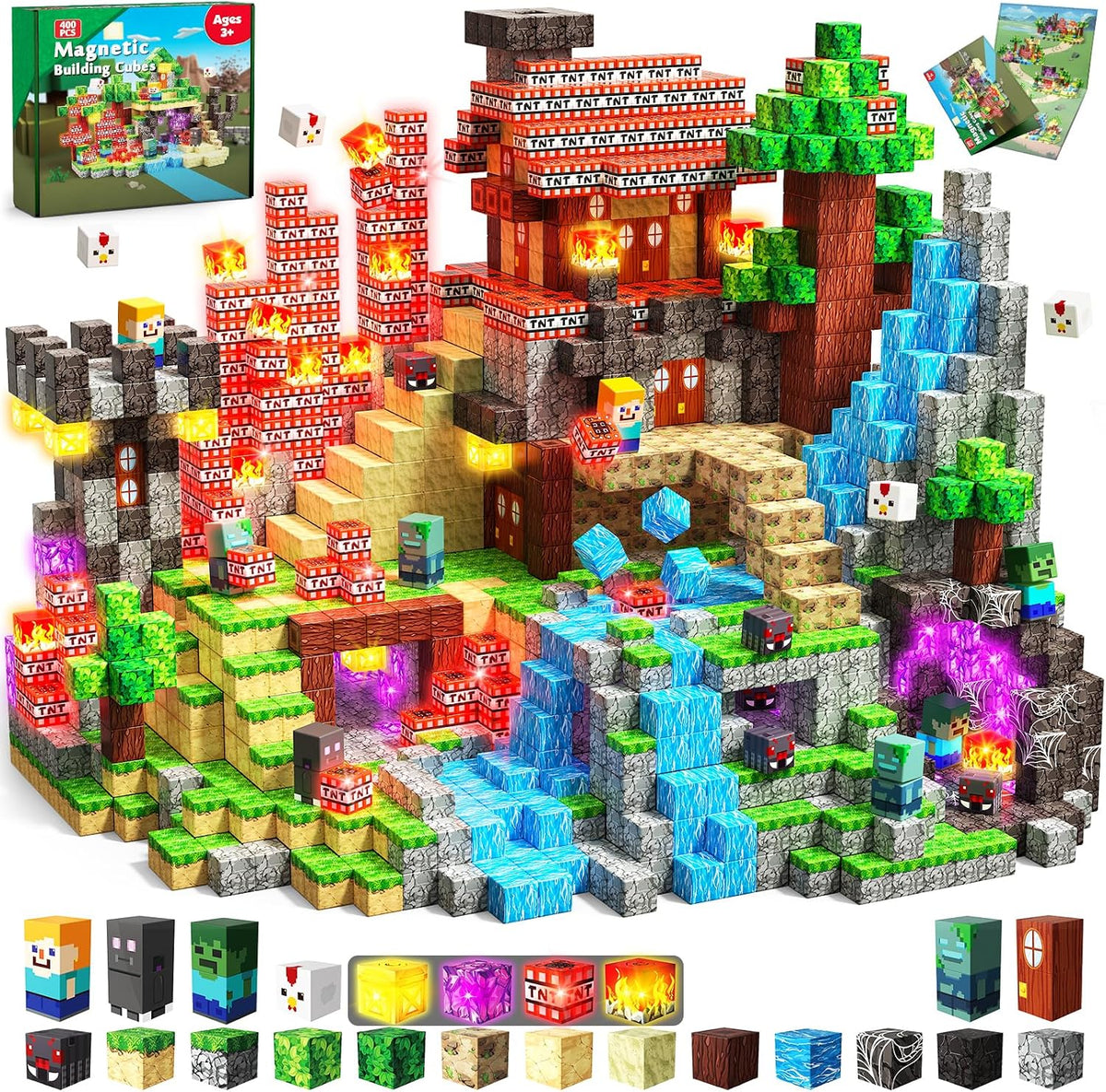 400 bloques magnéticos con bloques iluminados, juego de bloques de...