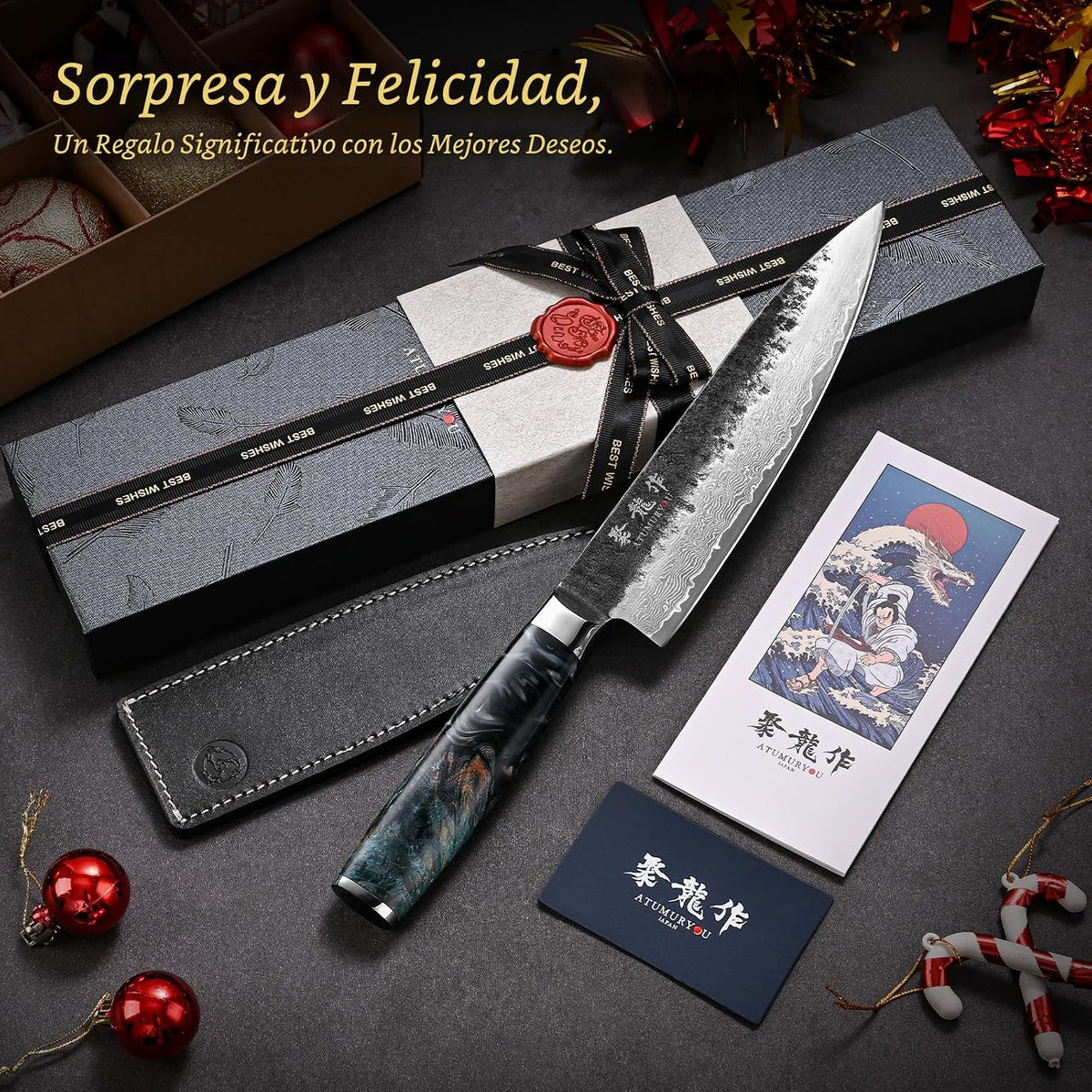 8" cuchillo de chef japonés, maquinilla de afeitar afilada a ma...