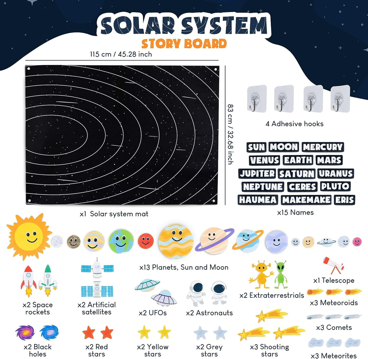 BONNYCO Sistema Solar para Niños Juguetes con 61 Figuras de Fieltro...