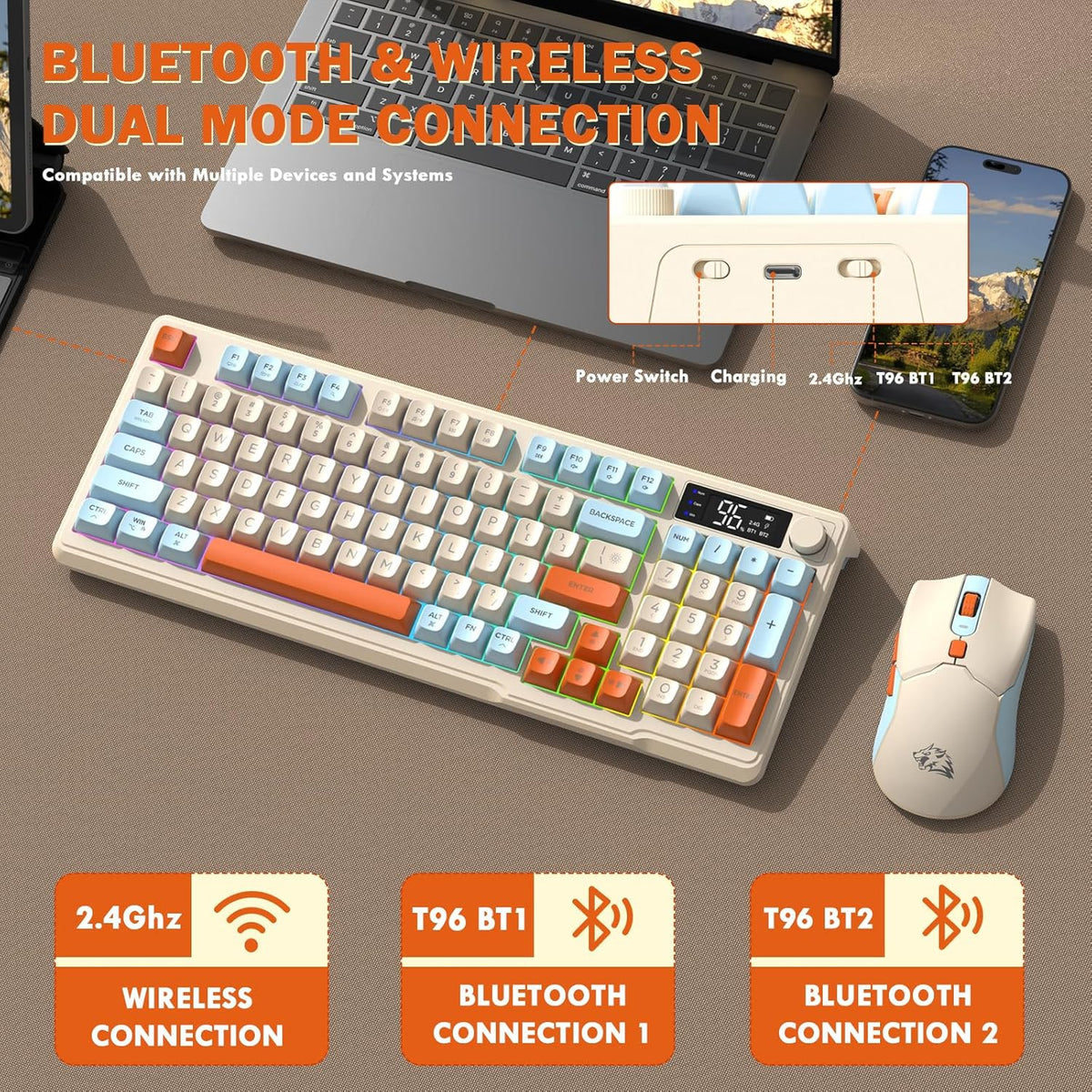 FREEWOLF T96 - Peine de teclado y mouse inalámbricos para juegos, i...