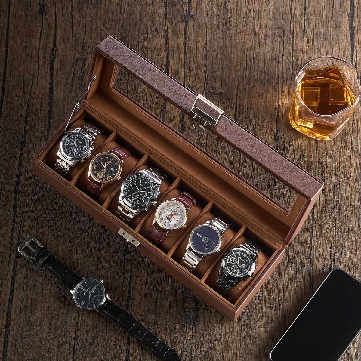 ProCase Caja de reloj con 6 ranuras para hombre - Espresso | Organi...