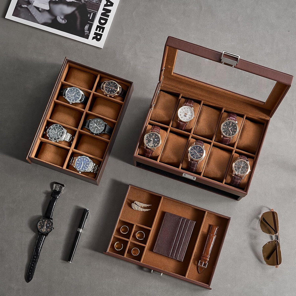ProCase Caja de reloj con 20 ranuras para hombre, vitrina de reloj...