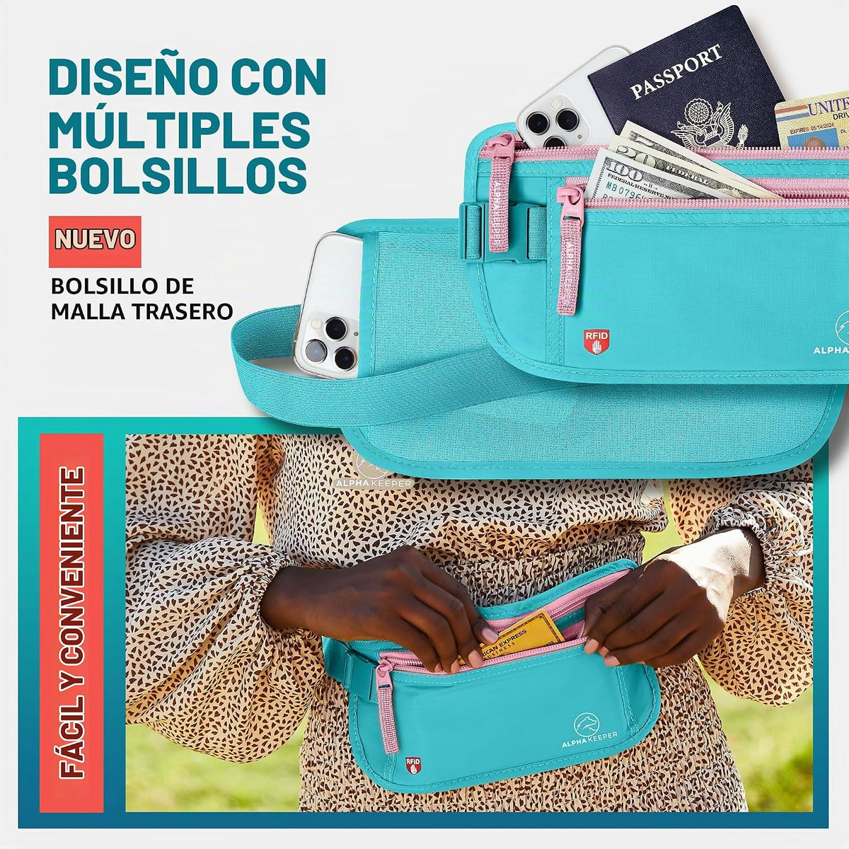 Alpha Keeper Cinturón de dinero para viajes oculto debajo de la rop...
