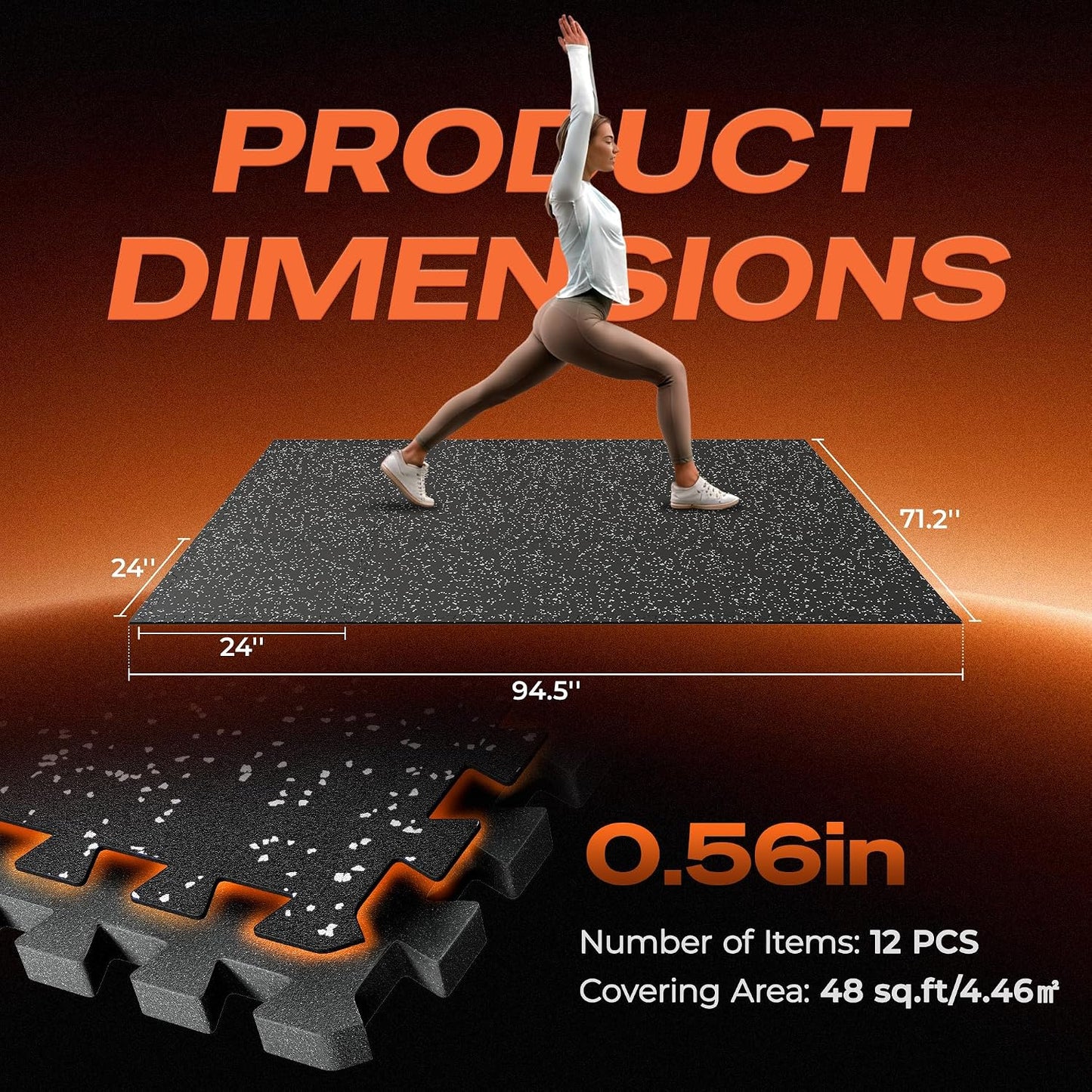 SUPERJARE 12 alfombrillas de goma de 0.56 pulgadas de grosor, 48 pi...