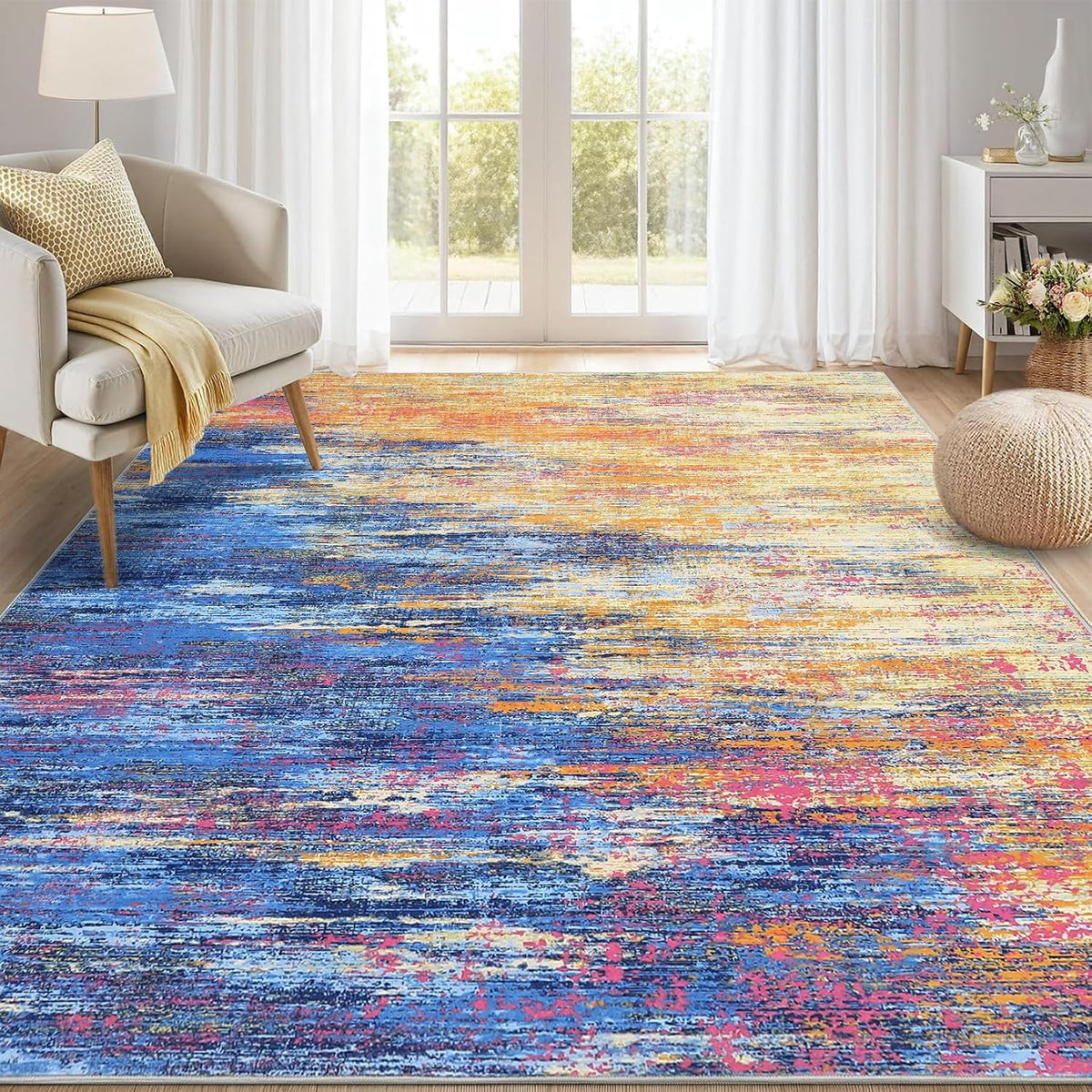 ROYHOME - Alfombra moderna y abstracta para sala de estar de 8 x 10...
