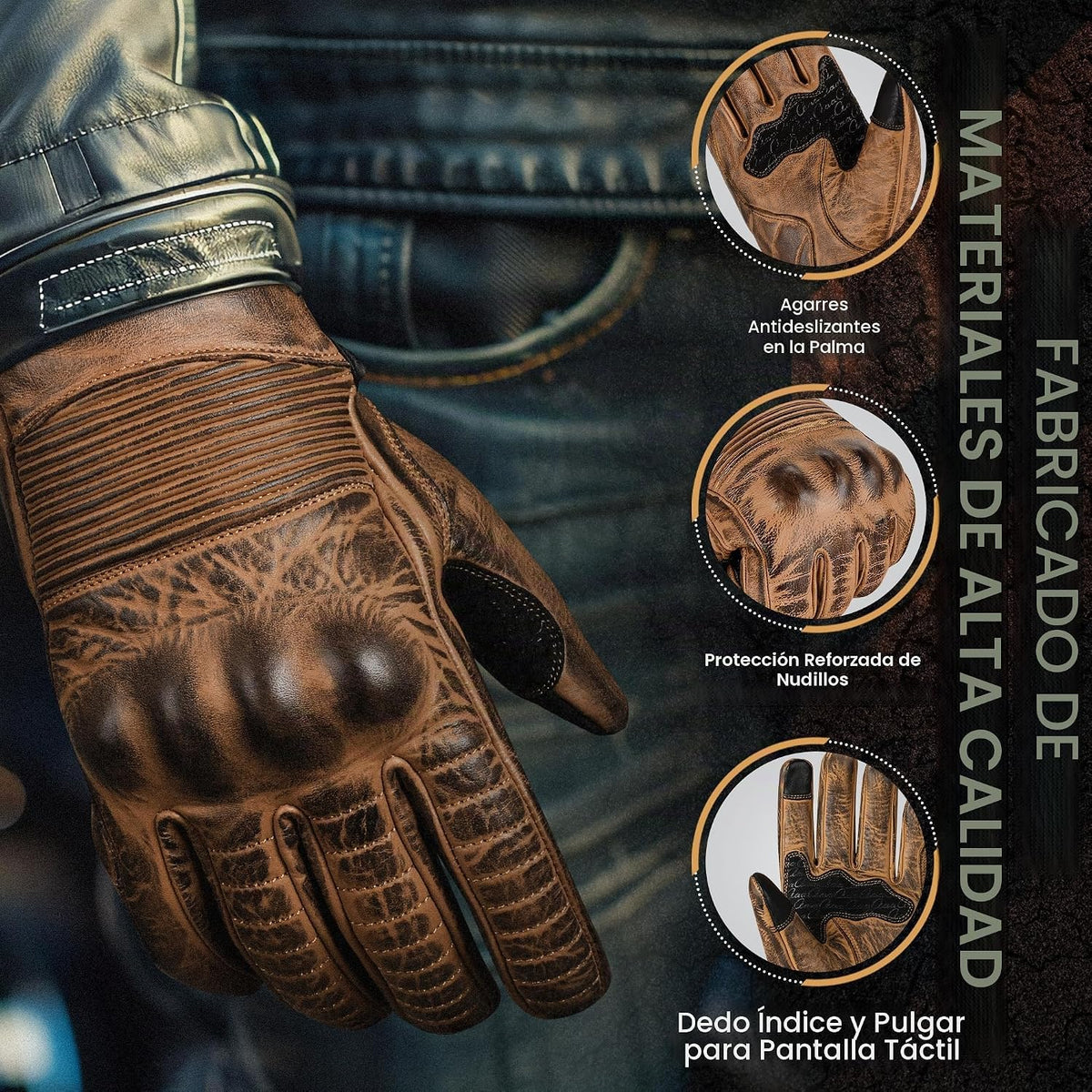 Hand Fellow Guantes de cuero para hombre | Guantes de ciclismo para...