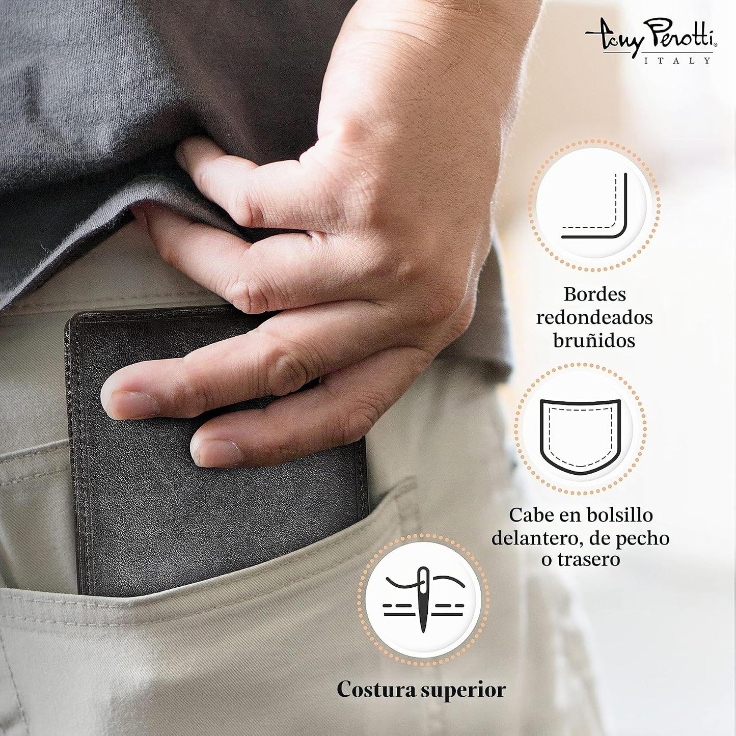 Tony Perotti Cartera de cuero italiano para hombre, delgada, plegab...