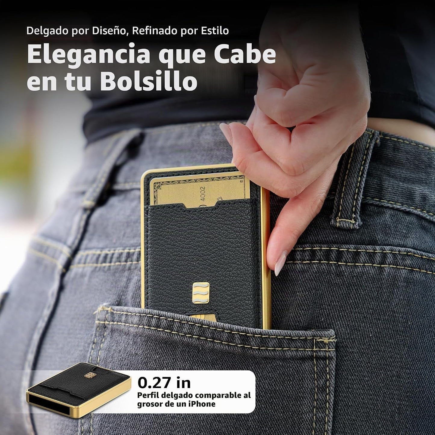 VENICE MIAMI Cartera con bloqueo RFID, tarjetero minimalista con ac...