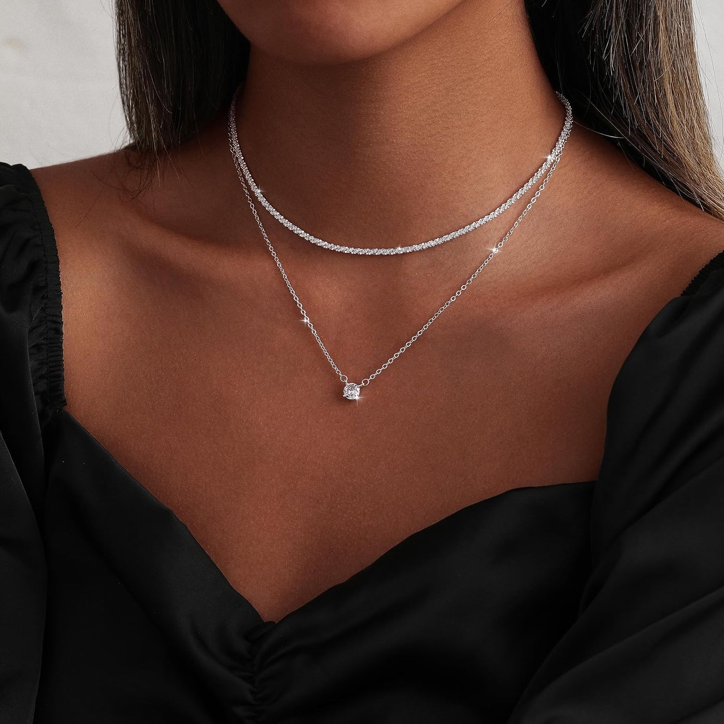MIDEEO Collares en capas de oro para mujer, chapado en oro de 14 qu...