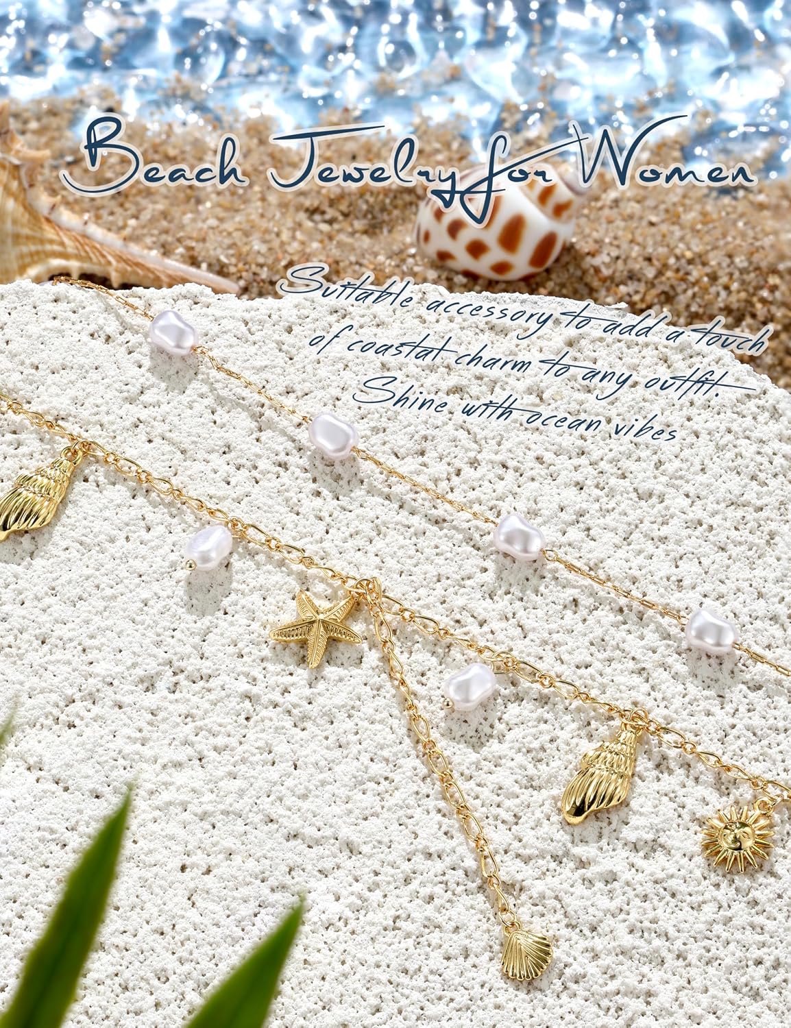 LOYALLOOK Collar de estrella de mar de concha para mujer, chapado e...