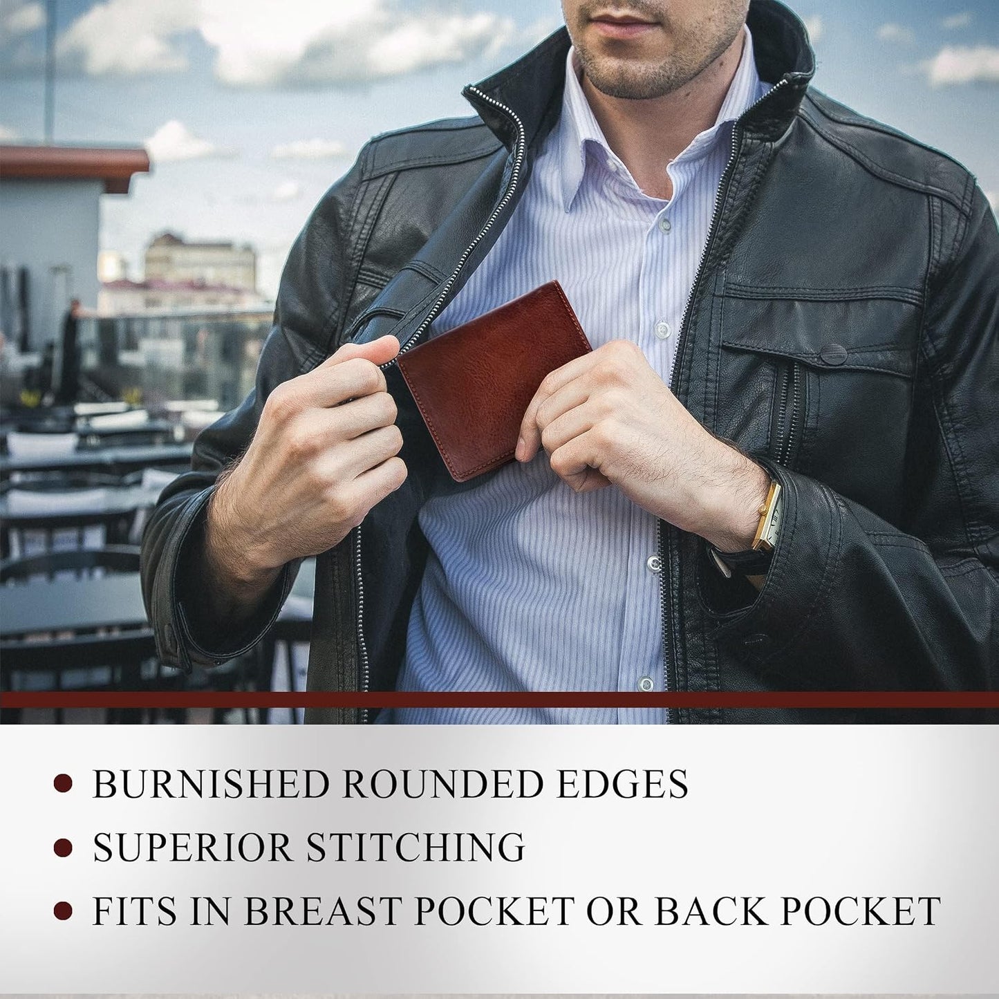 Tony Perotti Billetera plegable de cuero italiano para hombre con s...