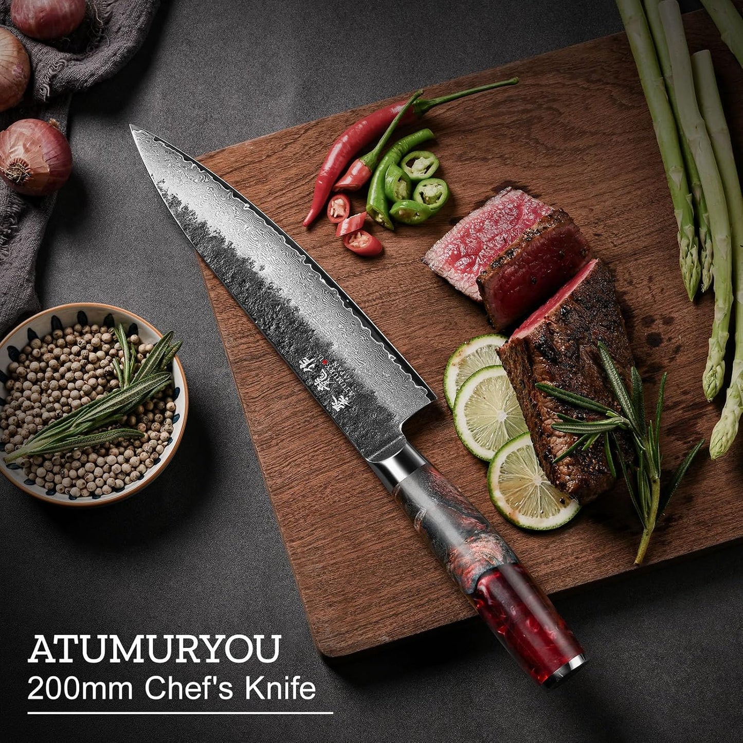 Cuchillo de chef japonés forjado negro de 8 pulgadas, acero Damasco...
