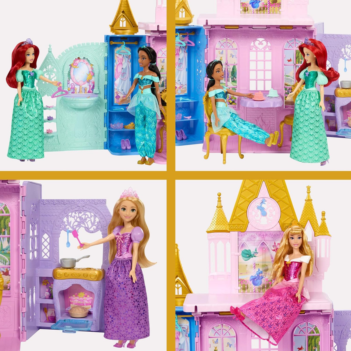 Mattel Disney Princess Castle - Casa de muñecas con 5 áreas de jueg...