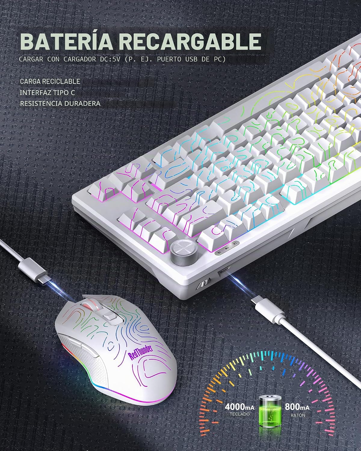 RedThunder K75 Combo de teclado y mouse inalámbricos, teclado graba...