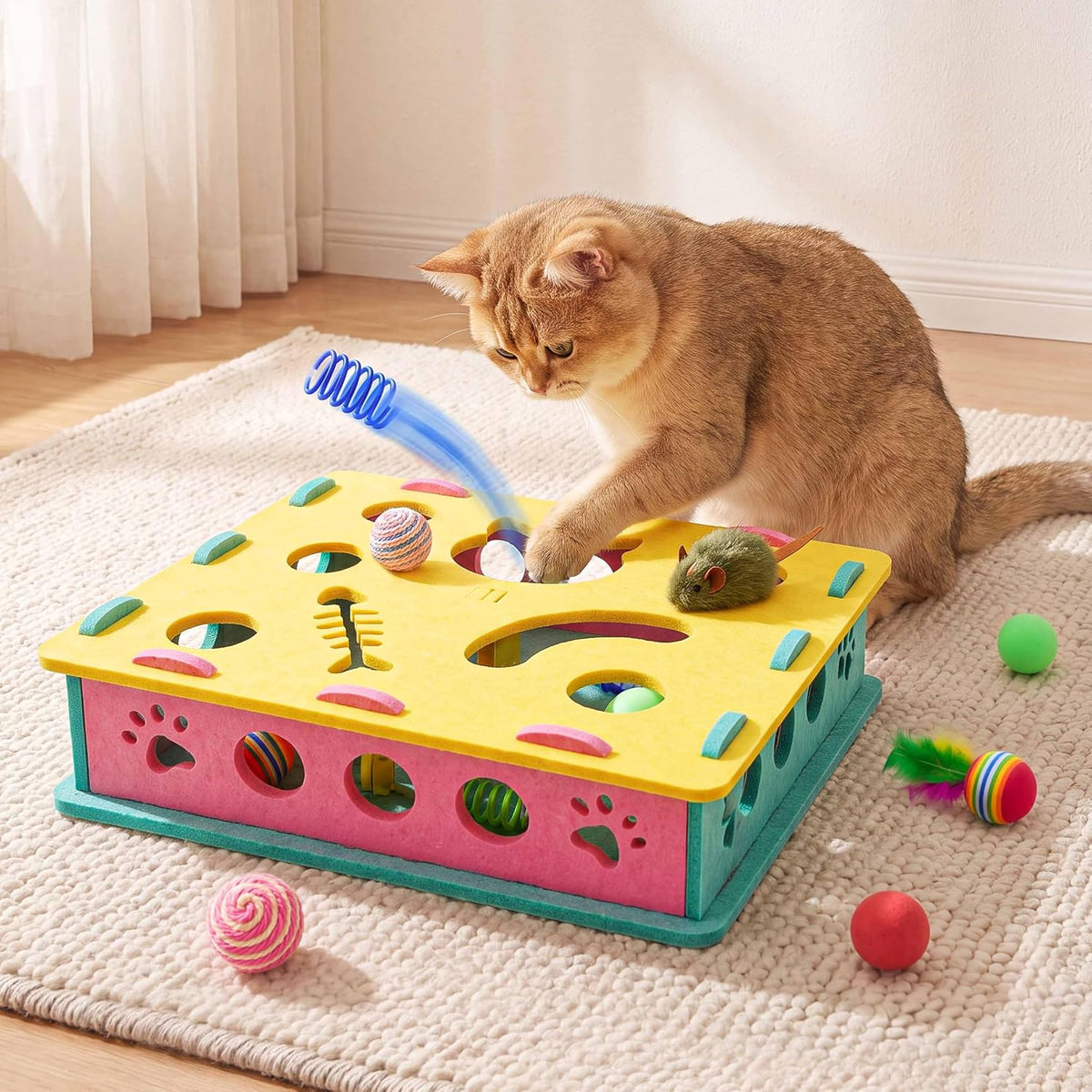 MOYMO 21 juguetes interactivos para gatos de interior, caja de romp...