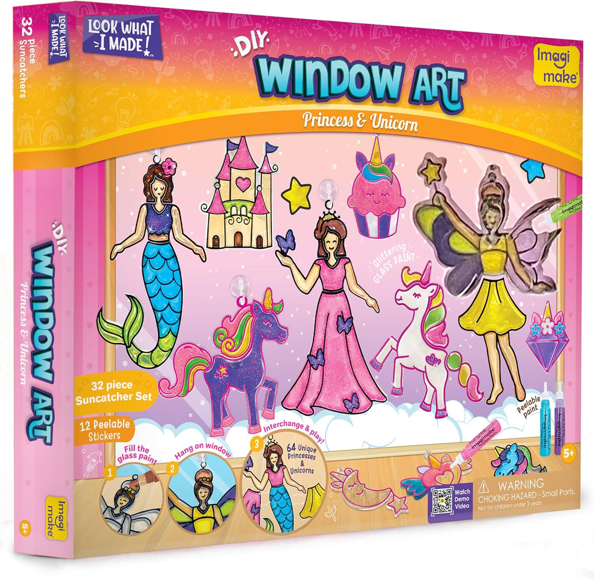 Imagimake - Arte de ventana - Princesa, sirena, unicornio 32 piezas...