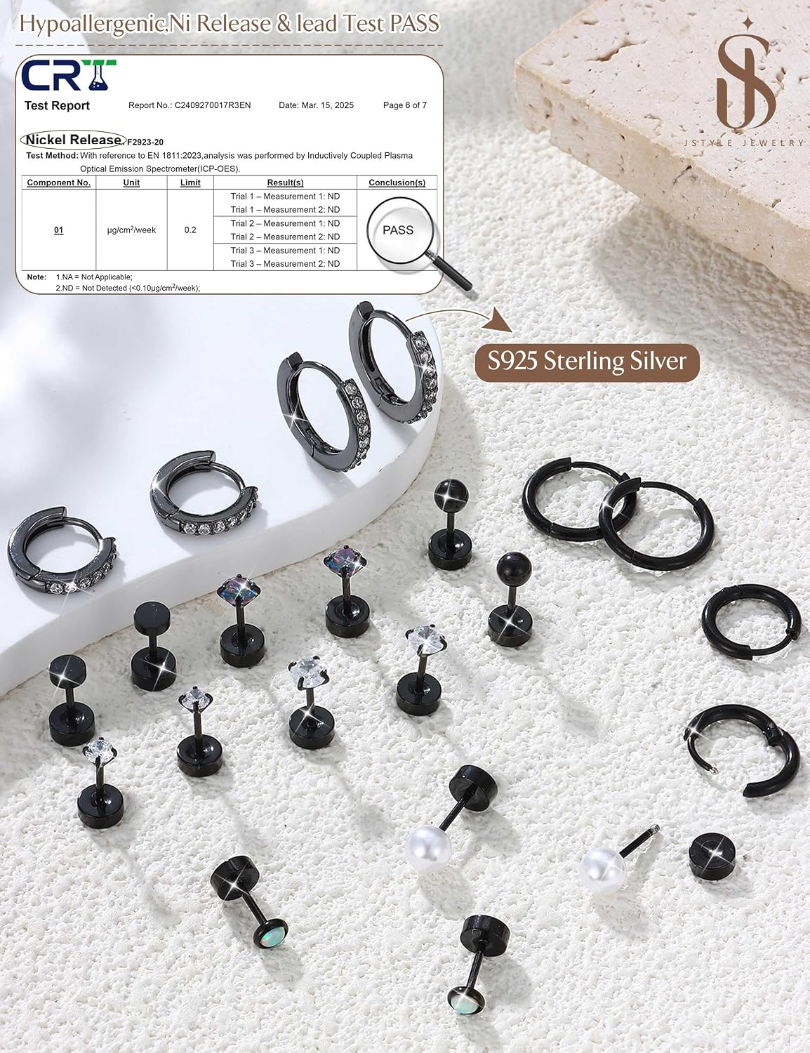 Jstyle Aretes de tuerca con aro hipoalergénicos para mujer, pequeño...