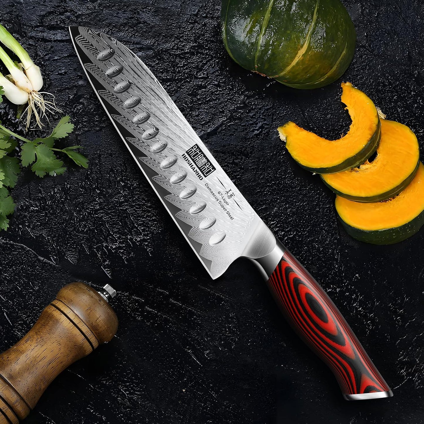 HOSHANHO Cuchillo Santoku de Damasco, cuchillo de cocina japonés pr...