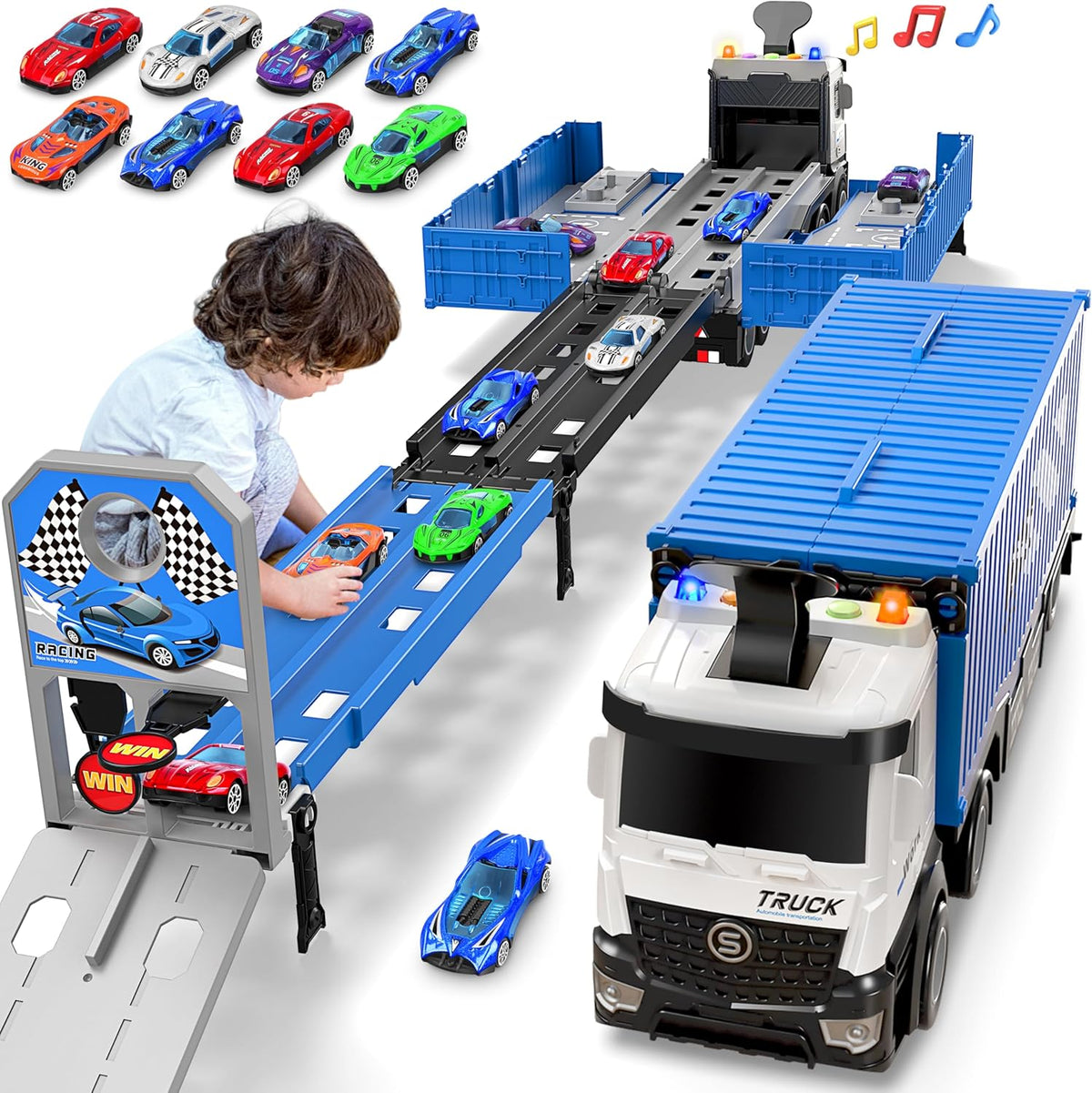 Camión Transportador de Pista de Carreras Juguetes para Niños Peque...