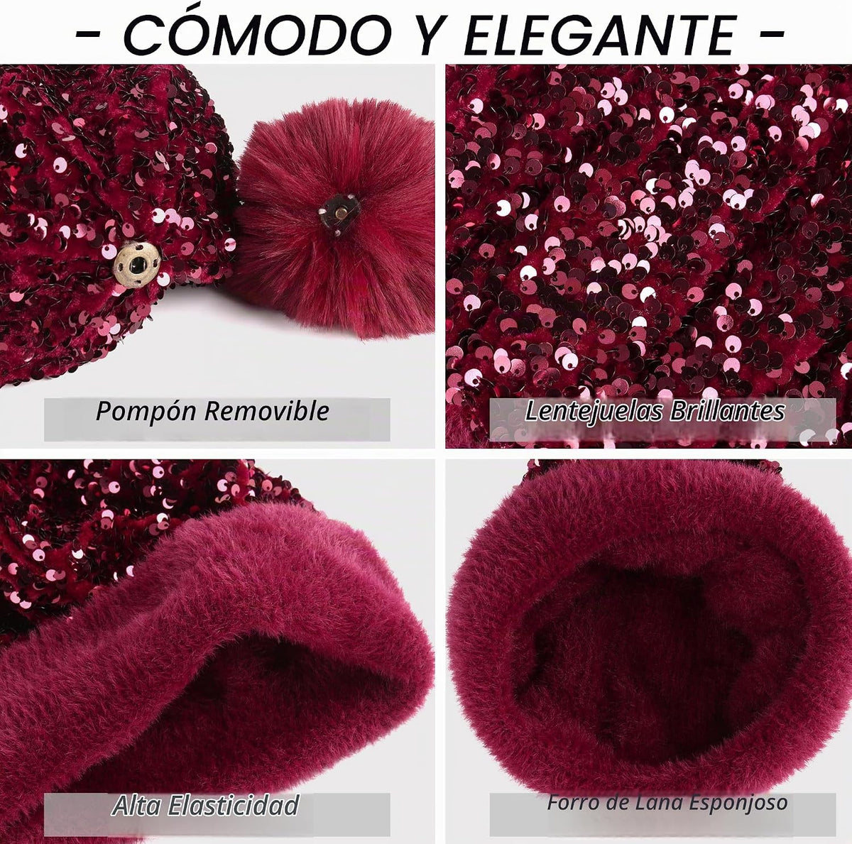 Babalet Gorro de invierno para mujer, de terciopelo, con lentejuela...