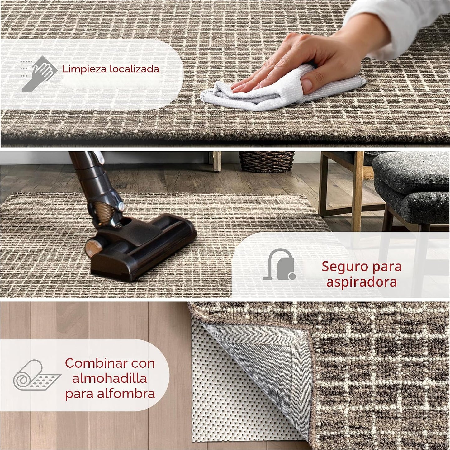 Rugs USA Melrose Marrón\/Marfil, 2.59 m x 3.51 m, Hecho a mano, Lan...